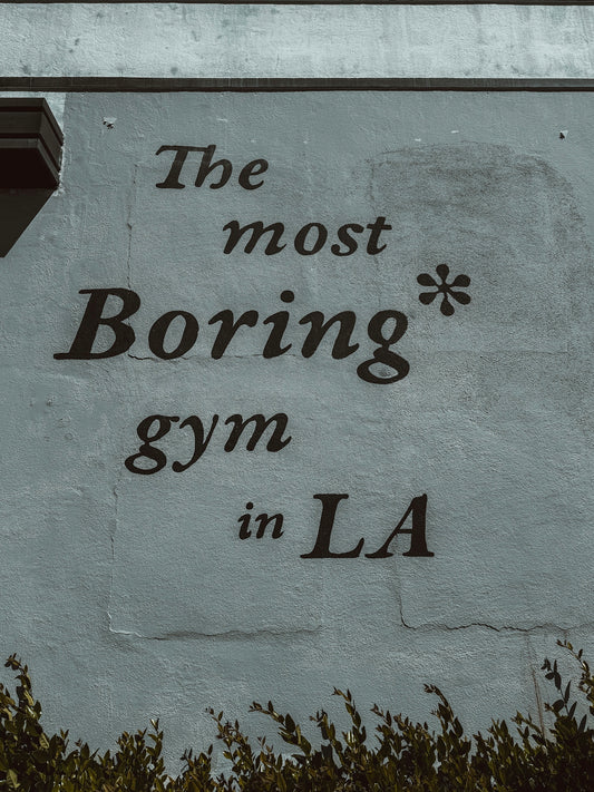 a sign on the side of a building that says the most boring gym in la
